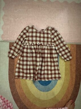 Girls Kendi Plaid Long Sleeve Dress - Maroon & Cream